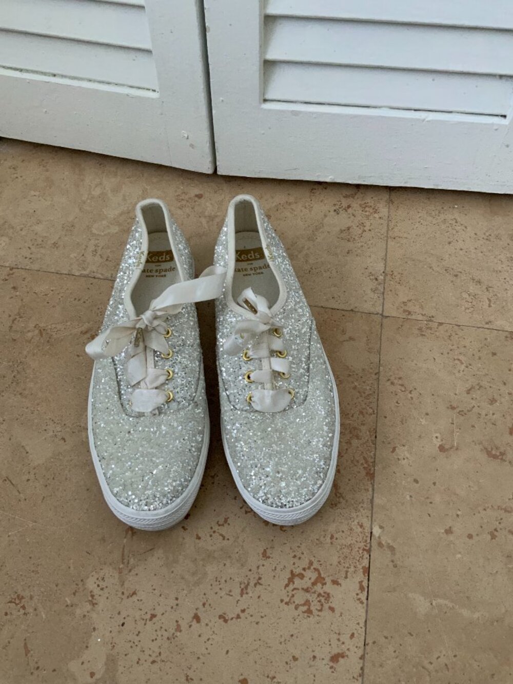 Keds x Kate Spade Silver Glitter Platform Sneakers Size 6.5